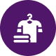 Hanger and folded clothes icon, purple background.