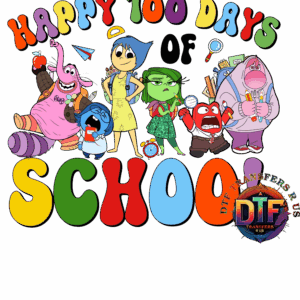 Colorful characters celebrating 100 days of school.