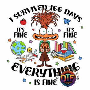 Cartoon character with books and educational items.