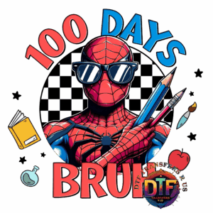 Spider character with school theme, "100 Days.