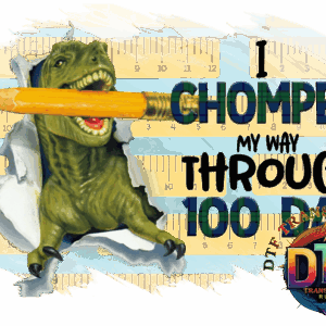 Dinosaur with pencil celebrating 100 days.