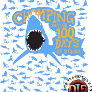 Shark with "Chomping Through 100 Days" text.