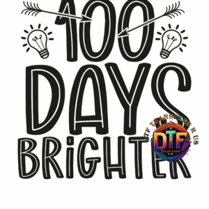 100 Days Brighter text with lightbulbs and logo.