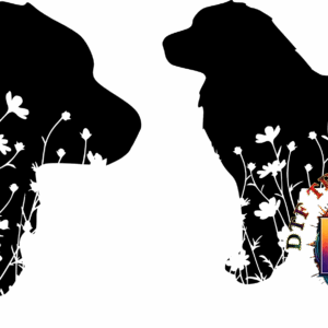 Colorful DTF Transfers logo on black background.