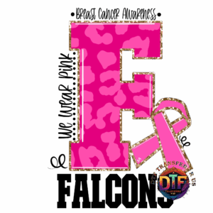 Pink patterned letter F with ribbon design.