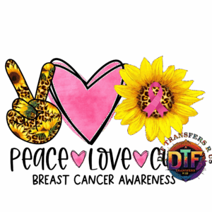 Peace, love, sunflower, breast cancer awareness.