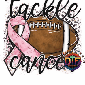 Football with pink ribbon, "Tackle Cancer".