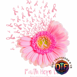 Pink flower with breast cancer awareness ribbons.