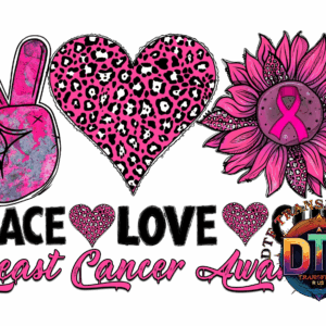 Peace, love, breast cancer awareness design.