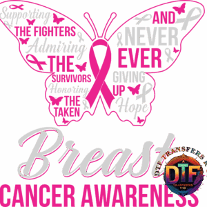 Breast cancer awareness butterfly with inspiring words.