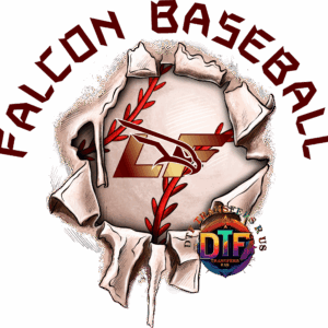 Falcon Baseball logo with torn paper design.