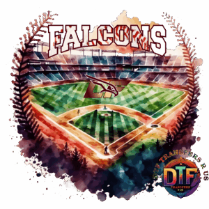 Baseball field with Falcons text and logo.