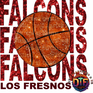 Sparkling basketball with "Falcons Los Fresnos" text.