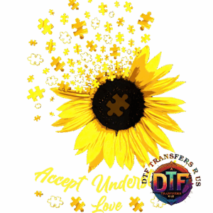 Sunflower with puzzle pieces and text.