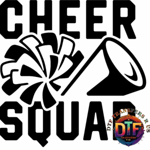 Colorful DTF logo on black background.