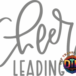 Cheerleading text with colorful DTF logo.