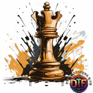 Golden chess king with colorful paint splashes.