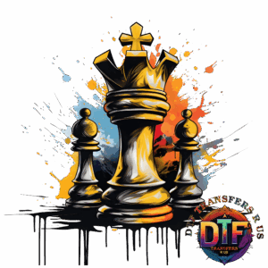 Chess pieces with colorful paint splatters.