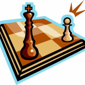 Chessboard with king and pawn pieces.