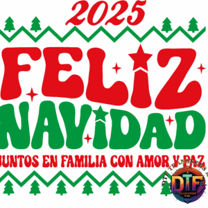 Red and green "Feliz Navidad 2025" design.