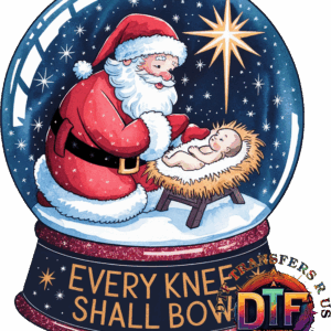 Santa and baby in Christmas snow globe.