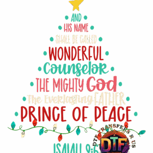 Christmas tree design with Isaiah 9:6 text.