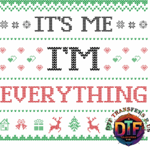 Christmas sweater pattern with "EVERYTHING" text.