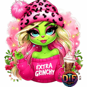 Green character in pink festive attire.