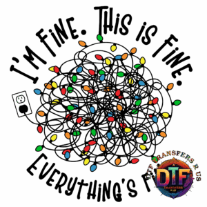 Colorful lights and DTF logo on black.