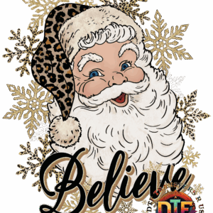Santa with snowflakes and "Believe" text.
