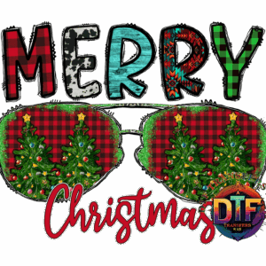 Merry Christmas text with festive sunglasses.