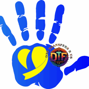 Blue handprint with a yellow heart.
