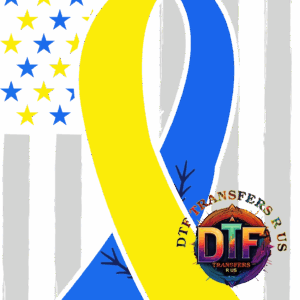 Yellow and blue ribbon on striped background.