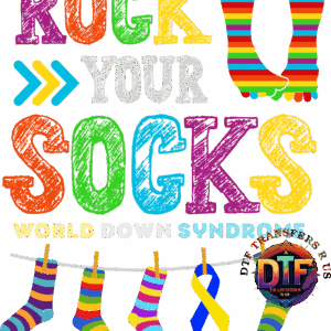 Colorful socks promoting World Down Syndrome Day.