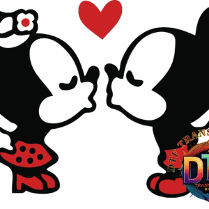 Cartoon mice kissing with a heart.