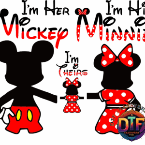 Silhouettes of cartoon mice family holding hands.