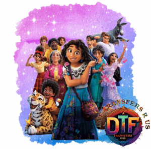 Animated characters posing on colorful background.