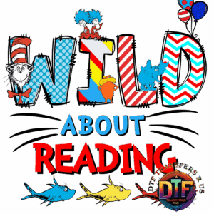 Wild About Reading" colorful playful text design.