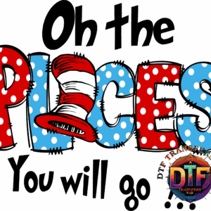 Polka dot 'PLACES' with red hat.