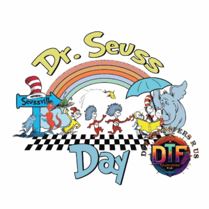 Dr. Seuss Day illustration with rainbow.