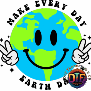 Smiling Earth with peace signs and logo.