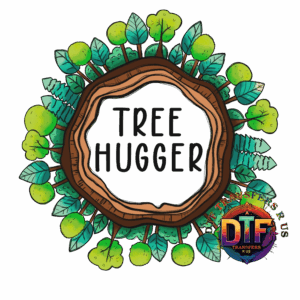 Tree hugger design with leaves and branches.