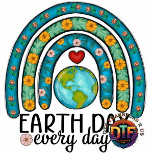 Floral rainbow over Earth with heart.