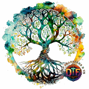 Colorful tree of life with roots.