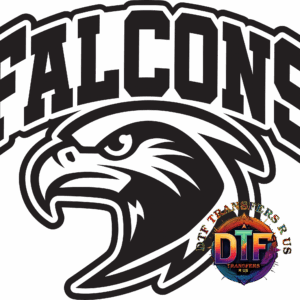 Falcons logo with colorful DTF badge.