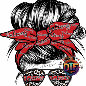 Red bow and sunglasses with "Falcons" text.