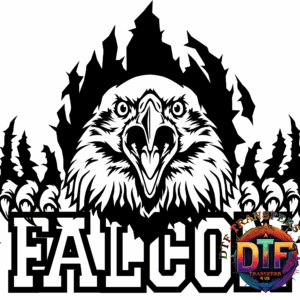 Text 'FALCON' with colorful DTF logo.