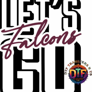 Falcons text with colorful DTF logo.