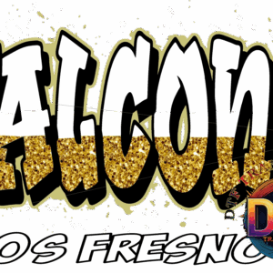 Gold glitter 'Falcons' Los Fresnos logo.