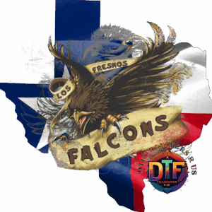 Eagle with "Los Fresnos Falcons" banner.